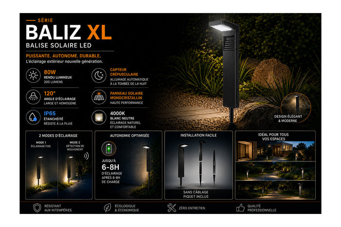 🆕[NOUVEAUTÉ] Balise / Borne solaire LED - Série BALIZ - CCT - Rendu lumineux 50 Watts