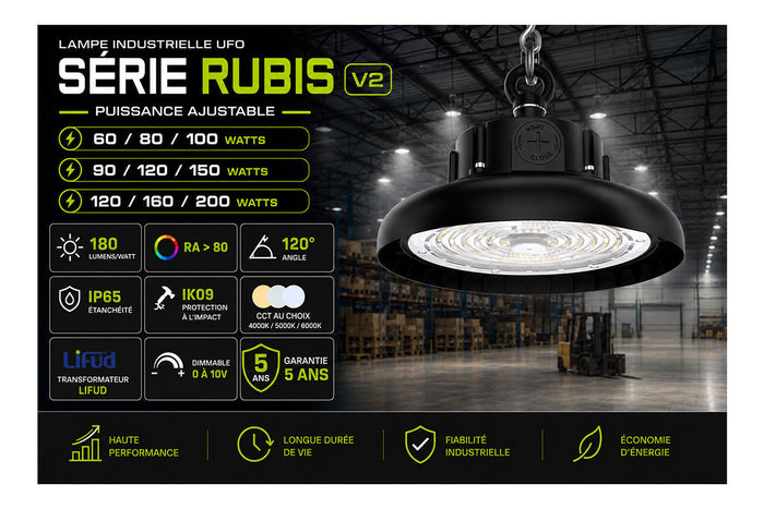 🆕 [NOUVEAUTÉ]Lampe industrielle UFO - Puissance Ajustable - Série RUBIS V2