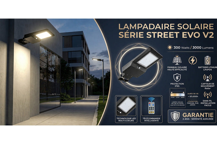🆕[NOUVEAUTÉ] Lampe de rue & parking solaire — CCT - STREET EVO V2 300 Watts