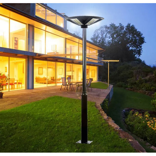 Pack lampadaire solaire complet 3 mètres : Lampe solaire Série OVNI SUN FLOWER 300 4000K + Mât STANDARD V4 ECO 3 mètres - Avec trappe - Entraxe latéral des trous 160mm