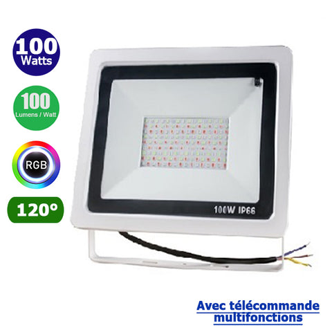 Projecteur LED Filaire RGB - Série PAD 100 Watts - 10 000 Lumens - 100 Lumens/Watt - Angle 120° - IP66 - 270 x 210 x 34 mm - Avec télécommande
