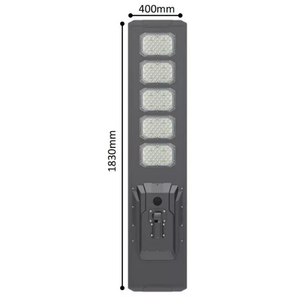 Lampe de rue solaire - Série STARSHIP ULTRA V2 - 19 200 Lumens - 120 Watts - Couleur 6500K - Angle 150x70° - IP65 - Structure Aluminium - 1830&nbsp;x 400 x 102 mm - Tube d'insertion 76mm - Régulateur MPPT - Garantie 2 ans