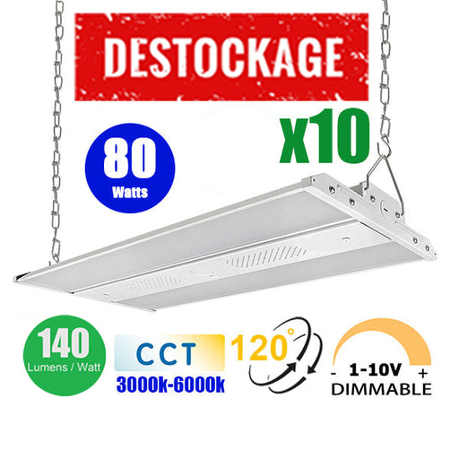 Pack 10x Lampes industrielles linéaires – Série FUSION - 80 Watts - Couleur ajustable 3000 / 4000 / 6000k - 140 Lumens/Watt - IP40 - Angle 120° - 60 x 30 x 4,7 cm - Dimmable