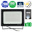 Pack 10x Projecteurs LED filaires - 200 Watts - 20 000 Lumens - 100 Lumens/Watt - Angle 120° - IP66 - 340 x 245 x 35 mm - Modèle Noir - 6000k