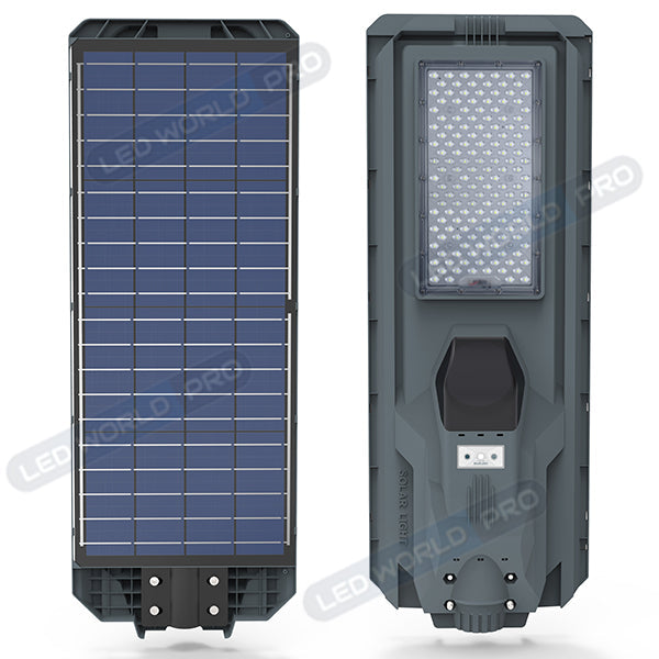 Pack lampadaire complet double tête 5 mètres : 2x Lampes solaires Série STARSHIP 1200 Watts - 3000K + Mât STANDARD 5 mètres au choix (Série STANDARD V1 EVO ou Série STANDARD V4 EVO - Avec trappe) + Double tête de mât + 2x Adaptateurs ajustables