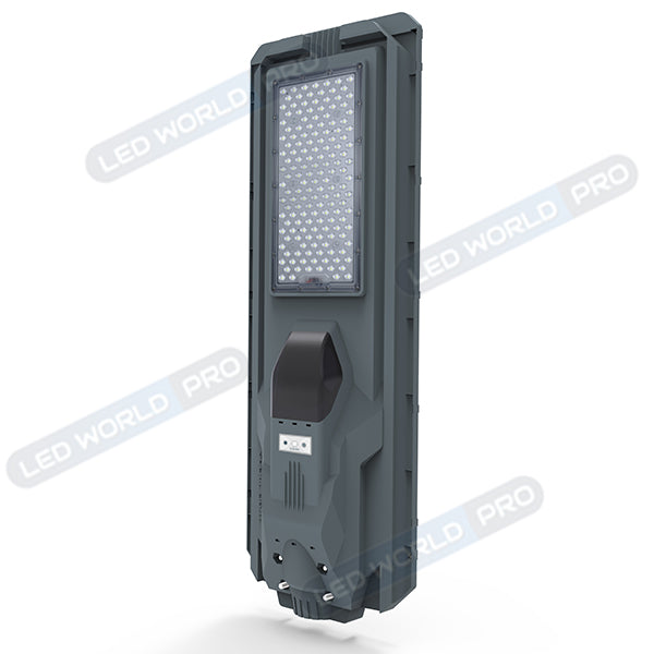 Pack lampadaire complet double tête 5 mètres : 2x Lampes solaires Série STARSHIP 1200 Watts - 3000K + Mât STANDARD 5 mètres au choix (Série STANDARD V1 EVO ou Série STANDARD V4 EVO - Avec trappe) + Double tête de mât + 2x Adaptateurs ajustables