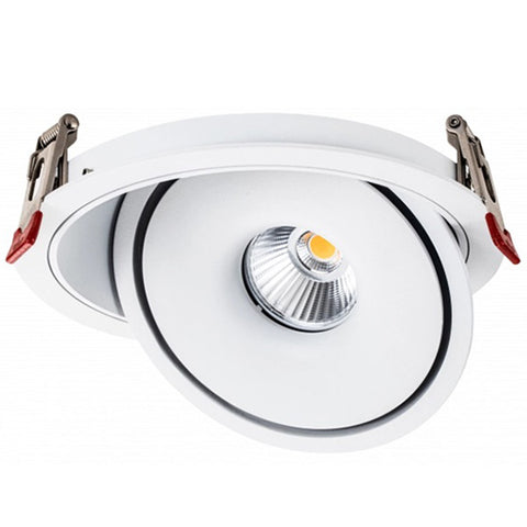Spot LED COB encastrable intérieur Rond - Filaire - CCT (Couleur Changeante en Température) - 30 Watts - 3000 Lumens - 100 Lumens/Watt - Angle 24° - IP20 -  Dimensions 200 x 55 mm - Découpe 185 mm - Rotatif - Modèle BLANC