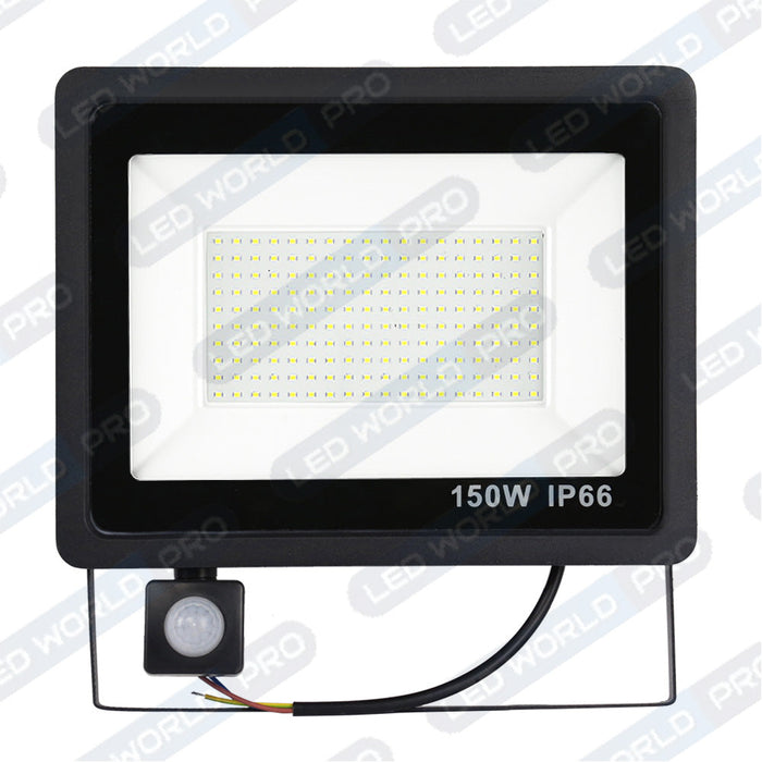 Pack de 10x Projecteurs LED filaires - Série PAD PIR - 150 Watts - 12 000 Lumens - 80 Lumens/Watt - Angle 120° - IP66 - 32 x 27 x 6 cm - 6000k - Avec détecteur de mouvement Infrarouge