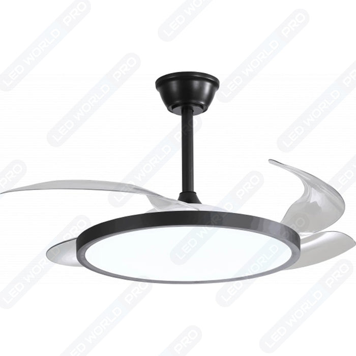 Ventilateur de plafond LED - Série FRESH - Version SLIM - 36 Watts - 2880 Lumens  - 80 Lumens/watt - CCT 3000k/4000k/6000k - IP20 - Angle 120° -  1067mm de diamètre - Modèle Noir - Avec télécommande