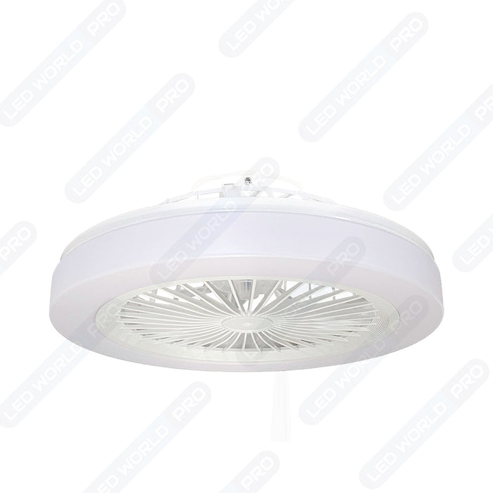 Pack de 2x Ventilateurs de plafond LED filaires - Série FRESH - Version OVNI - 36 Watts - 2880 Lumens - 80 Lumens/watt - CCT (Couleur Changeante en Température) 3000k/4000k/6000k - IP20 - Angle 120° -  48 x 17 x 7 cm - Modèle Blanc - Avec télécommande