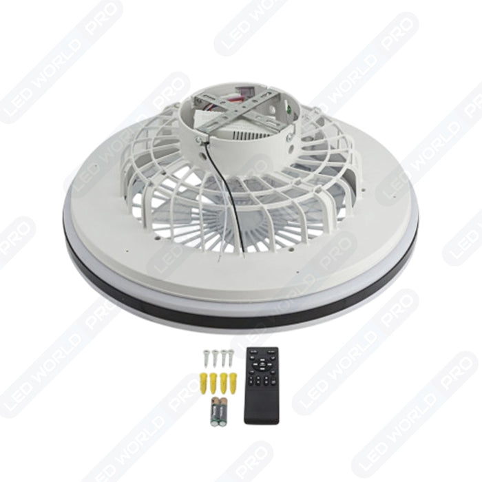 Pack de 2x Ventilateurs de plafond LED filaires - Série FRESH - Version OVNI - 36 Watts - 2880 Lumens - 80 Lumens/watt - CCT (Couleur Changeante en Température) 3000k/4000k/6000k - IP20 - Angle 120° -  48 x 17 x 7 - Modèle Noir - Avec télécommande