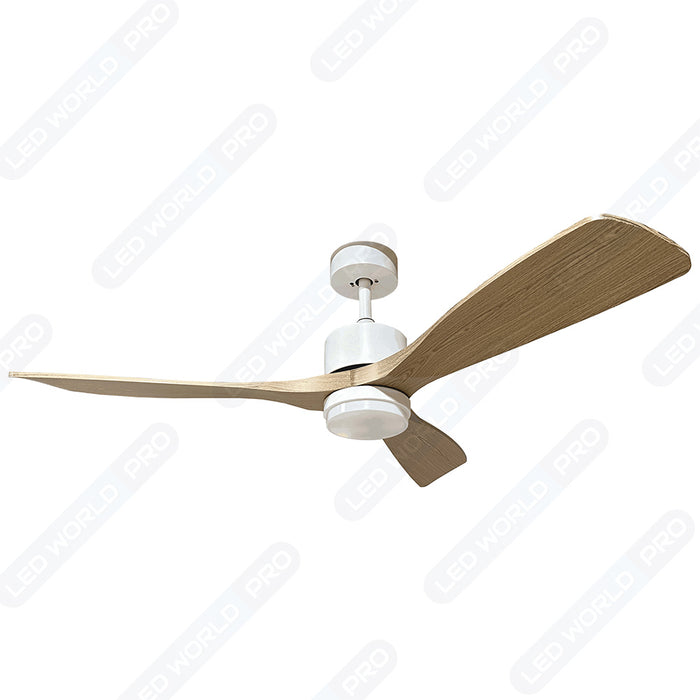 Ventilateur de plafond LED filaire - Série FRESH - Version BOIS - 18 Watts - 1440 Lumens - 80 Lumens/watt - CCT (Couleur Changeante en Température) 3000k/4000k/6000k - IP20 - Angle 120° -  122 x 4 cm - Modèle Blanc - Avec télécommande