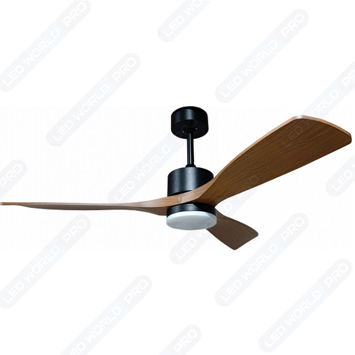 Ventilateur de plafond LED filaire - Série FRESH - Version BOIS - 18 Watts - 1440 Lumens - 80 Lumens/watt - CCT (Couleur Changeante en Température) 3000k/4000k/6000k - IP20 - Angle 120° -  122 x 4 cm - Modèle Noir - Avec télécommande