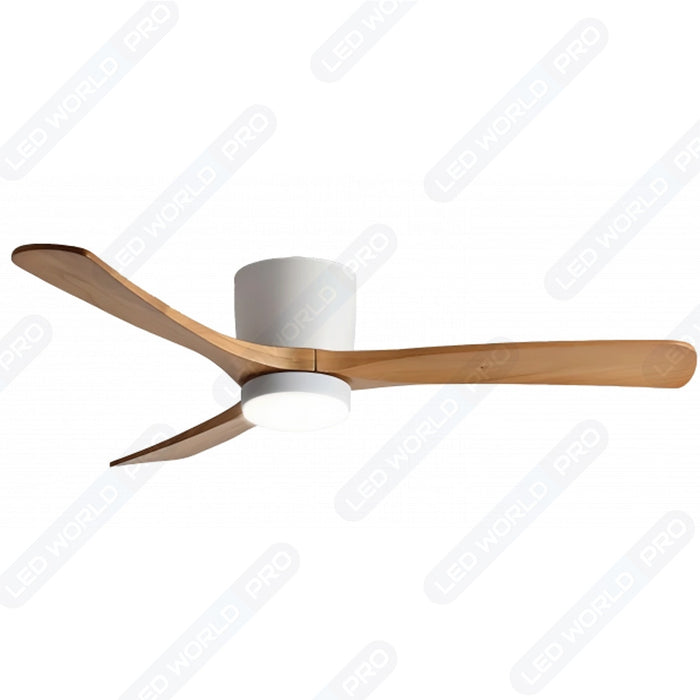 Ventilateur de plafond LED filaire - Série FRESH - Version BOIS - 18 Watts - 1440 Lumens - 80 Lumens/watt - CCT (Couleur Changeante en Température) 3000k/4000k/6000k - IP20 - Angle 120° -  114 x 25 cm - Modèle Blanc - Avec télécommande