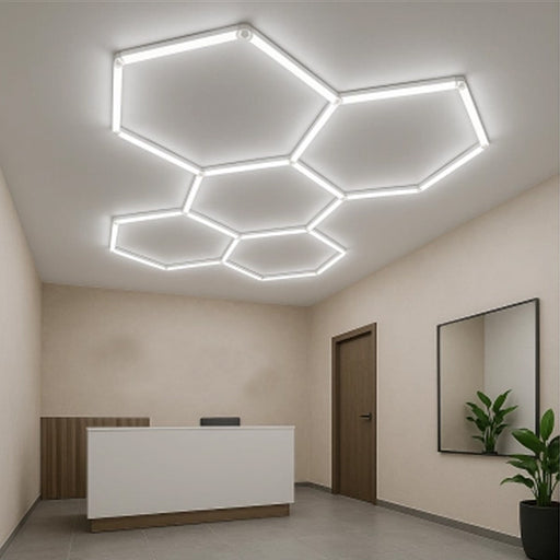 Lampe Hexagonale LED Filaire - Série HEXAGONE - 192 Watts - 23 040 Lumens - 120 Lumens/Watt - Angle 120° - IP20 - 229 x 158 cm - 6000k - Avec accessoires