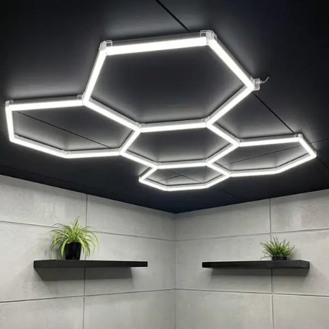 Lampe Hexagonale LED Filaire - Série HEXAGON - 192 Watts - 24 960 Lumens - 130 Lumens/Watt - Angle 150° - IP20 - 168 x 238 cm - 6500k - Avec accessoires