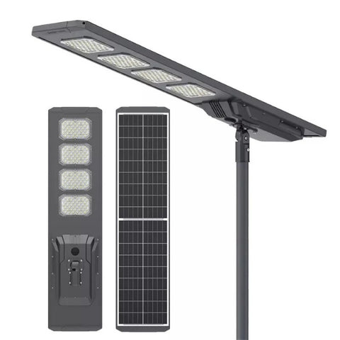 Lampe de rue solaire - Série STARSHIP ULTRA V2 - 16 000 Lumens - 100 Watts - Couleur 6500K - Angle 150x70° - IP65 - Structure Aluminium - 1645 x 400 x 102 mm - Tube d'insertion 76mm - Régulateur MPPT - Garantie 2 ans&nbsp;