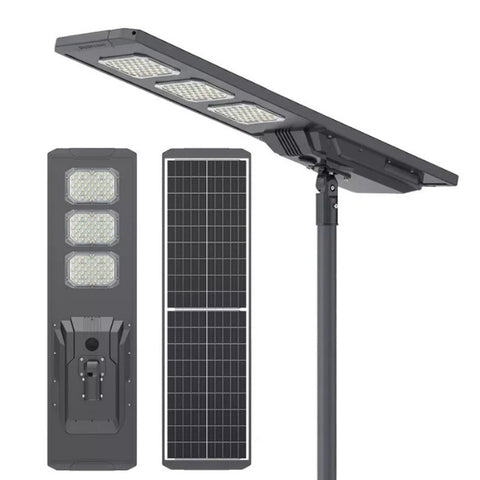 Lampe de rue solaire - Série STARSHIP ULTRA V2 - 12 800 Lumens - 80 Watts - Couleur 6500K - Angle 150x70° - IP65 - Structure Aluminium - 1440 x 400 x 102 mm - Tube d'insertion 76mm - Régulateur MPPT - Garantie 2 ans