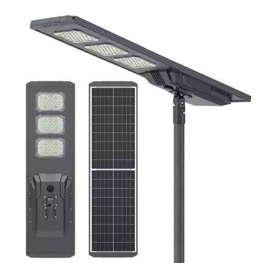 Lampe de rue solaire - Série STARSHIP ULTRA V2 - 12 800 Lumens - 80 Watts - Couleur 6500K - Angle 150x70° - IP65 - Structure Aluminium - 1440 x 400 x 102 mm - Tube d'insertion 76mm - Régulateur MPPT - Garantie 2 ans