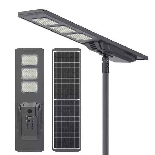 Lampe de rue solaire - Série STARSHIP ULTRA V2 - 12 800 Lumens - 80 Watts - Couleur 6500K - Angle 150x70° - IP65 - Structure Aluminium - 1440 x 400 x 102 mm - Tube d'insertion 76mm - Régulateur MPPT - Garantie 2 ans