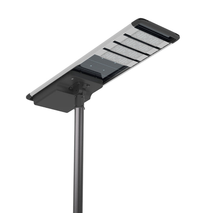 Lampe de rue solaire - Série HORIZON - 19 200 Lumens - 120 Watts - Couleur 6500K - Angle 150x70° - IP65 - Structure Aluminium - 1719 x 497 x 115 mm - Tube d'insertion 76mm - Régulateur MPPT - Garantie 3 ans