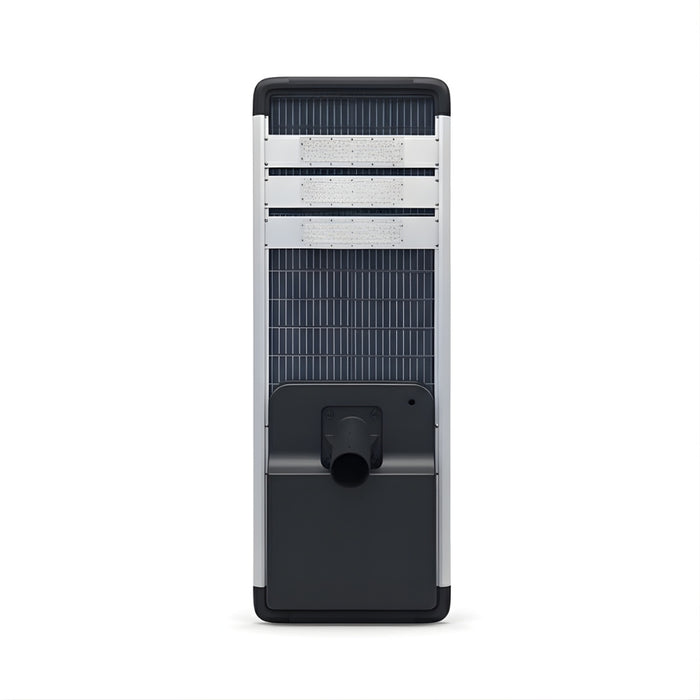 Lampe de rue solaire - Série HORIZON - 16 000 Lumens - 100 Watts - Couleur 6500K - Angle 150x70° - IP65 - Structure Aluminium - 1374 x 497 x 115 mm - Tube d'insertion 76mm - Régulateur MPPT - Garantie 3 ans