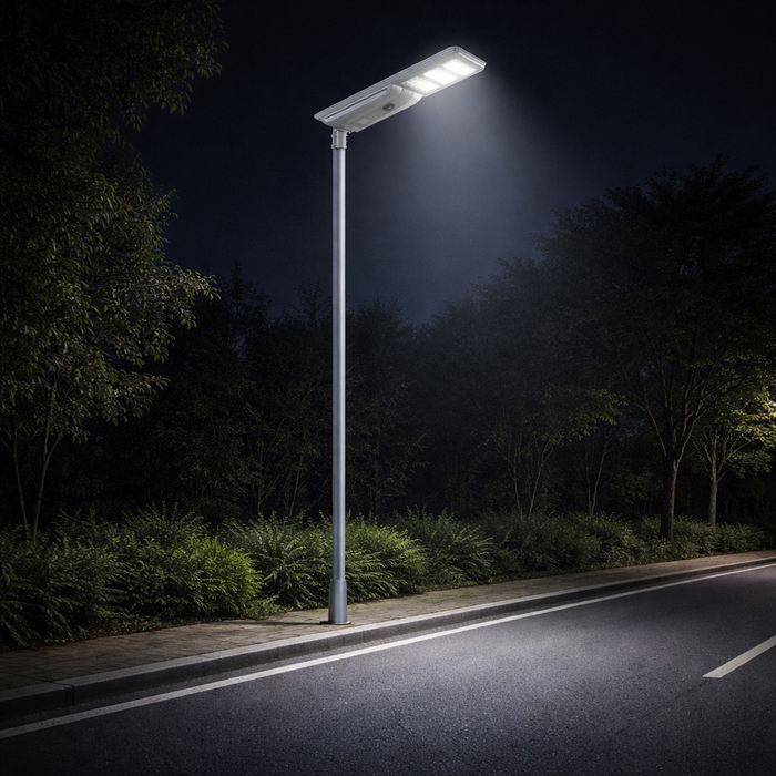 Lampe de rue solaire - Série STREET V3 -  8000 Lumens - 40 Watts - Structure Aluminium - Dimensions 933 x 408 x 150 mm - Panneau solaire 60W MONOCRISTALLIN - Autonomie 12 heures - Garantie 3 ans