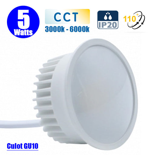 Spot LED GU10 CCT (Couleur Changeante en Température) - Filaire - 5 Watts - 400 Lumens - 80 Lumens/Watt - IP20 - 110° - 50 x 28 mm