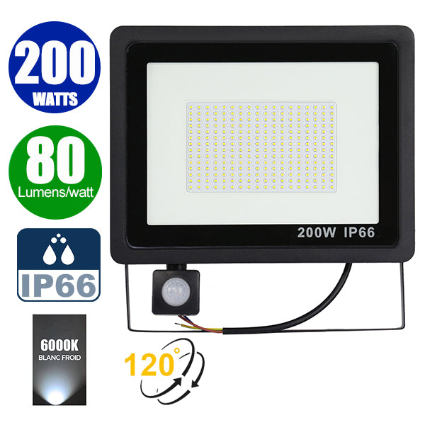 Projecteur LED filaire - Série PAD PIR - 200 Watts - 16 000 Lumens - 8