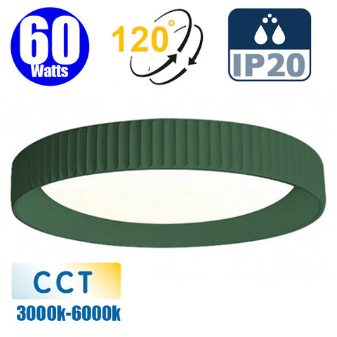 Plafonnier LED Filaire - CCT (Couleur Changeante en température) - 60 Watts - 4500 Lumens – 75 Lumens/watt - Angle 120° - IP20 - 51 x 9 cm - Avec interrupteur DIP - Couleur VERT FONCE - 3000k / 6000k