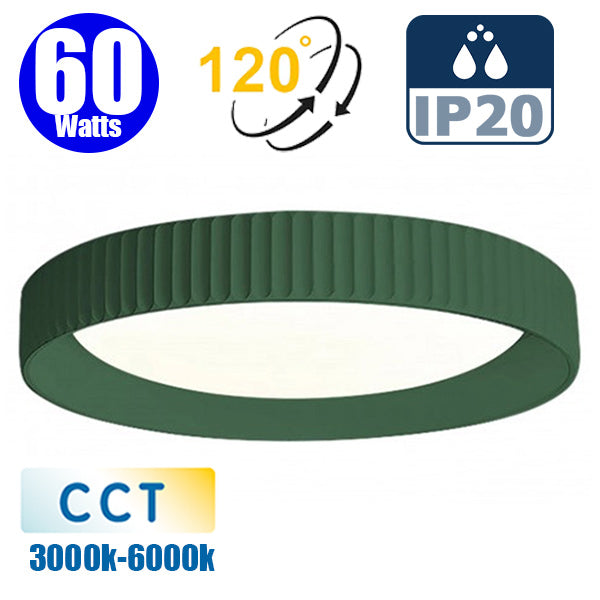 Plafonnier LED Filaire - CCT (Couleur Changeante en Température) - 60 Watts - 4500 Lumens – 75 Lumens/watt - Angle 120° - IP20 - 51 x 9 cm - Avec interrupteur DIP - Couleur VERT FONCE - 3000k / 6000k