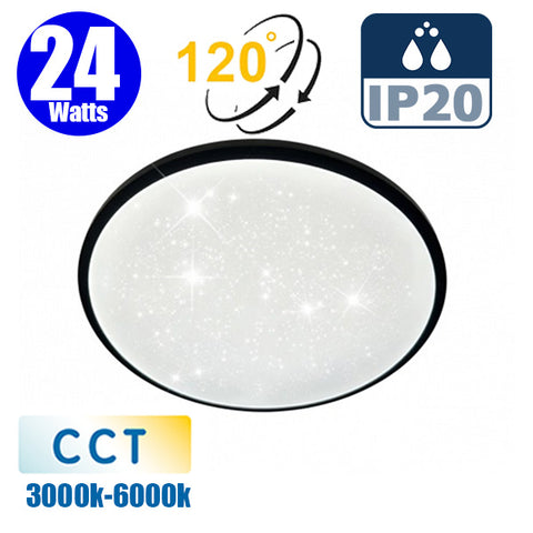 Plafonnier LED Filaire - CCT (Couleur Changeante en Température) - 24 Watts - 2880 Lumens – 75 Lumens/watt - Angle 120° - IP20 - 39 x 7 cm - Fonction mémoire - Couleur NOIR/BLANC