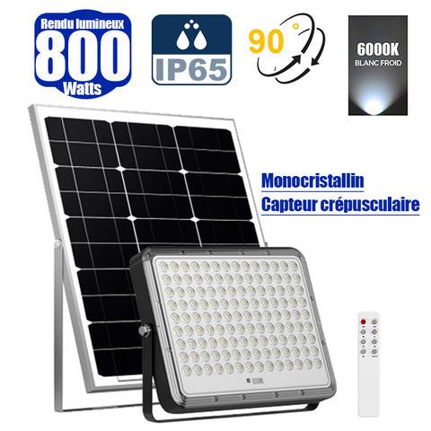 Projecteur LED solaire - Série PERFORMANCE V2 - 800 Watts - 3800 Lumens - Angle 90° - IP65 - Lampe 30 x 23 x 4 cm - Avec télécommande - Capteur crépusculaire - 6000k