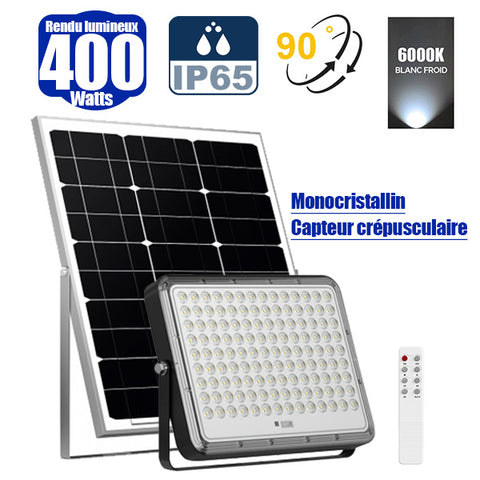 Projecteur LED solaire - Série PERFORMANCE V2 - 400 Watts - 4800 Lumens - Angle 90° - IP65 - Lampe 30 x 23 x 4 cm - Avec télécommande - Capteur crépusculaire - 6000k