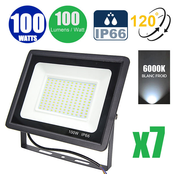 DERNIER DU STOCK : 7x Projecteurs LED filaires - Série PAD - 100 Watts - 10 000 Lumens - 100 Lumens/Watt - Angle 120° - IP66 - 24 x 16 x 3 cm - Modèle noir - 6000k