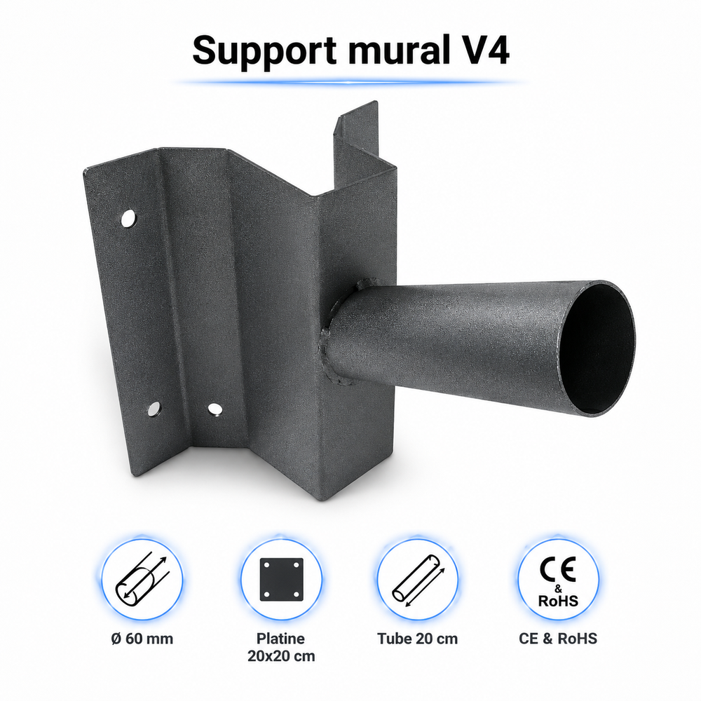Support mural pour Candélabre / Lampe de rue et parking – Diamètre tube 60mm - Couleur gris foncé