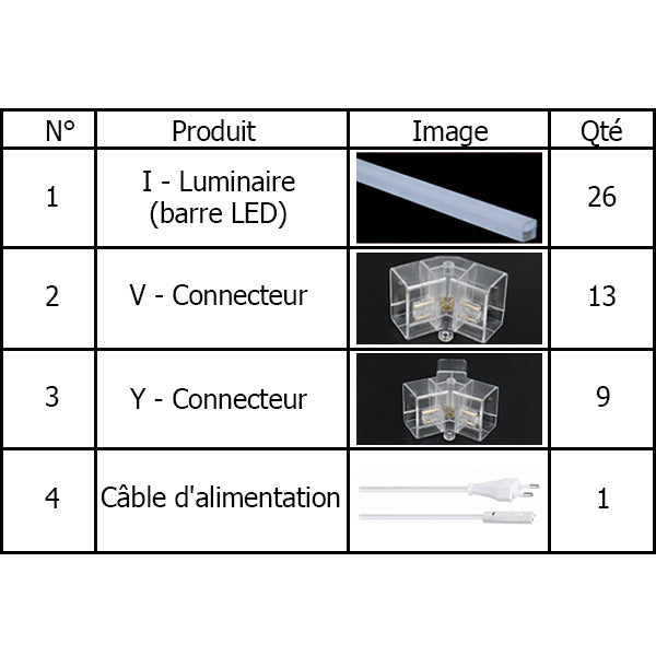 Lampe Hexagonale LED Filaire - Série HEXAGONE - 203 Watts - 24 360 Lumens - 120 Lumens/Watt - Angle 120° - IP20 - 374 x 123 cm - 6000k - Avec accessoires