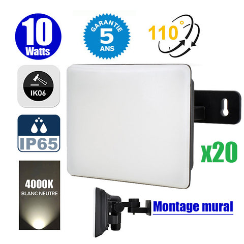 Pack de 20x Lampes LED murales filaires - Série LFX - 10 Watts - 900 Lumens - 90 Lumens/watt - IP65 - Angle 110° - 12 x 10 x 9 cm - Protection à l'impact IK06 - 4000k - Garantie 5 ans