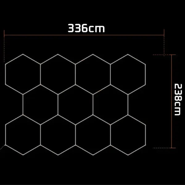 Lampe Hexagonale LED Filaire - Série HEXAGON - 368 Watts - 47 840 Lumens - 130 Lumens/Watt - Angle 150° - IP20 - 336 x 238 cm - 6500k - Avec accessoires