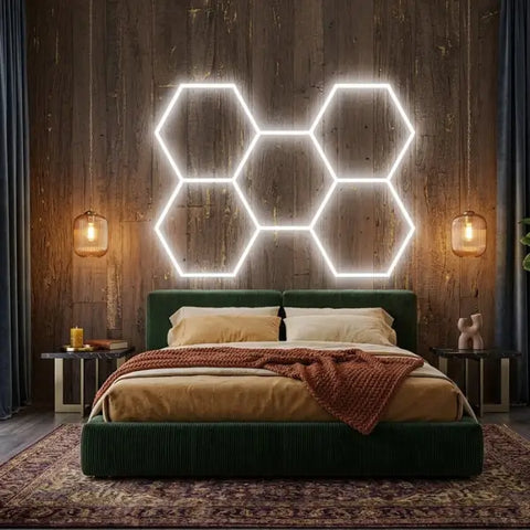 Lampe Hexagonale LED Filaire - Série HEXAGON - 240 Watts - 31 200 Lumens - 130 Lumens/Watt - Angle 150° - IP20 - 206 x 301 cm - 6500k - Avec accessoires