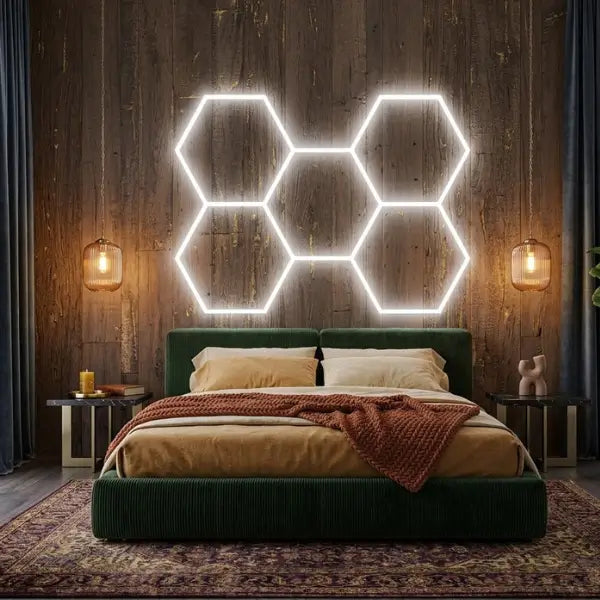 Lampe Hexagonale LED Filaire - Série HEXAGON - 240 Watts - 31 200 Lumens - 130 Lumens/Watt - Angle 150° - IP20 - 206 x 301 cm - 6500k - Avec accessoires