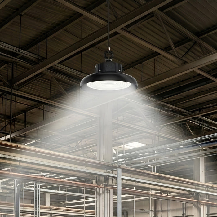 Lampe industrielle UFO - Série LIGHT V3 - Puissance ajustable 120 / 160 / 200 Watts - 30 000 Lumens - 150 Lumens/Watt - Angle 120° - IP65 - IK09 - 324 x 136 mm - 3000k/4000k/5000k/6000k au choix - Dimmable 0-10V - Transformateur PHILIPS - Garantie 5 ans