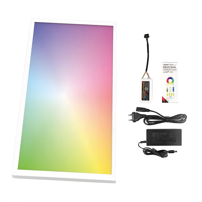Pack de 4x Dalles LED - Ultra Fine - BACKLIT - 30 x 120 cm - Série MULTICOLORE – 48 Watts - 4300 Lumens - 90 Lumens/Watt - Angle 120° - IP40 - UGR<22 - RGB+3000k-6000k - Télécommande incluse - Garantie 5 ans