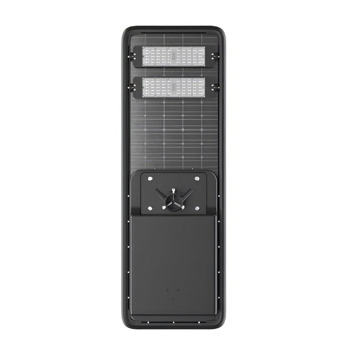 Lampe de rue solaire - Série HORIZON - 12 800 Lumens - 80 Watts - Couleur 6500K - Angle 150x70° - IP65 - Structure Aluminium -  1174 x 497 x 115 mm - Tube d'insertion 76mm - Régulateur MPPT - Garantie 3 ans