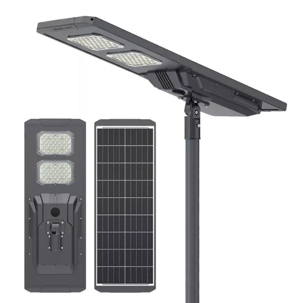 Lampe de rue solaire - Série STARSHIP ULTRA V2 - 9600 Lumens - 60 Watts - Couleur 6500K - Angle 150x70° - IP65 - Structure Aluminium - 1130 x 400 x 102 mm - Tube d'insertion 76mm - Régulateur MPPT - Garantie 2 ans