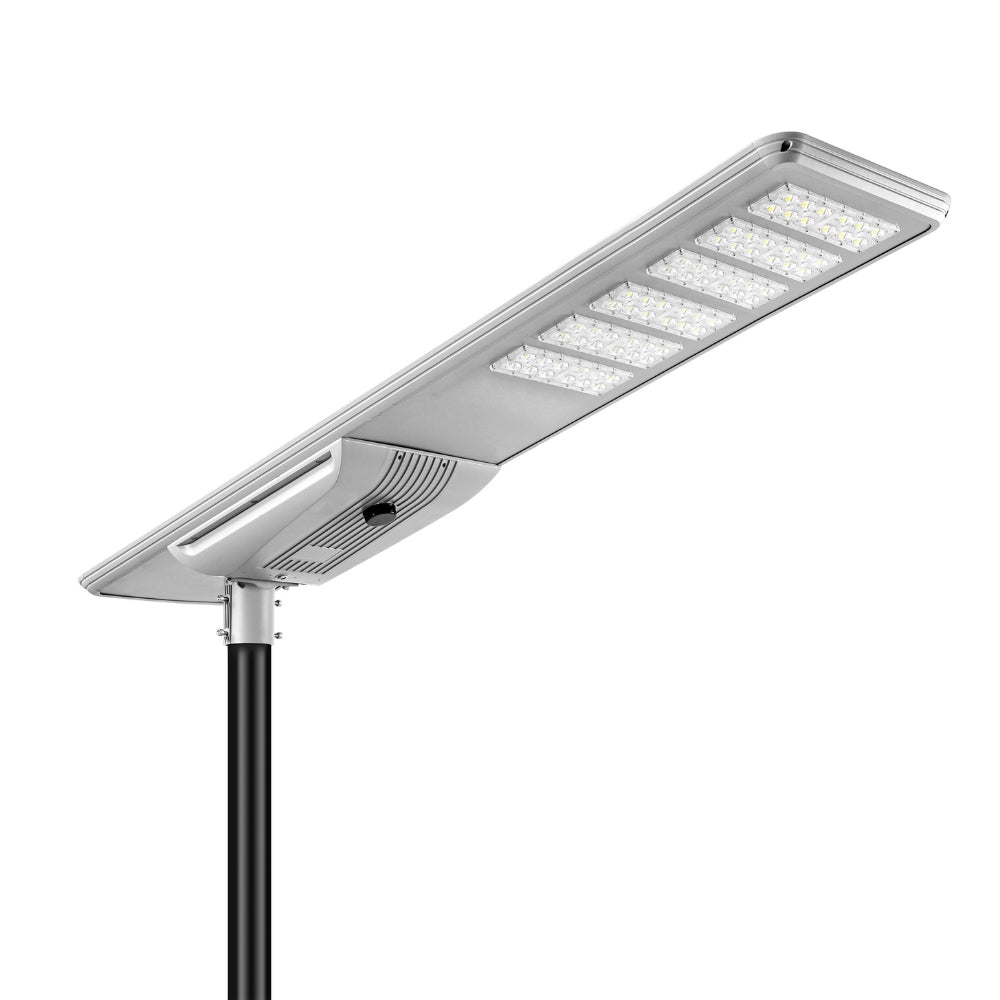 Lampe de rue solaire - Série STREET V3 - 20 000 Lumens - 100 Watts - Structure Aluminium - Dimensions 1603 x 408 x 150 mm - Panneau solaire 130W MONOCRISTALLIN - Autonomie 12 heures - Garantie 3 ans