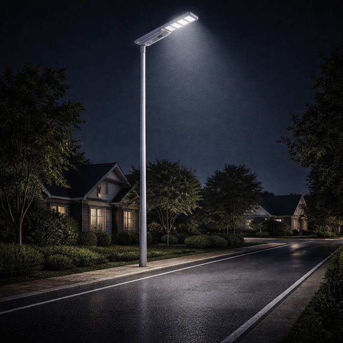 Lampe de rue solaire - Série STREET V3 -  12 000 Lumens - 60 Watts - Structure Aluminium - Dimensions 1173 x 408 x 150 mm - Panneau solaire 80W MONOCRISTALLIN - Autonomie 12 heures - Garantie 3 ans