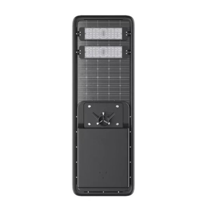 Lampe de rue solaire - Série HORIZON - 12 800 Lumens - 80 Watts - Couleur 6500K - Angle 150x70° - IP65 - Structure Aluminium -  1174 x 497 x 115 mm - Tube d'insertion 76mm - Régulateur MPPT - Garantie 3 ans