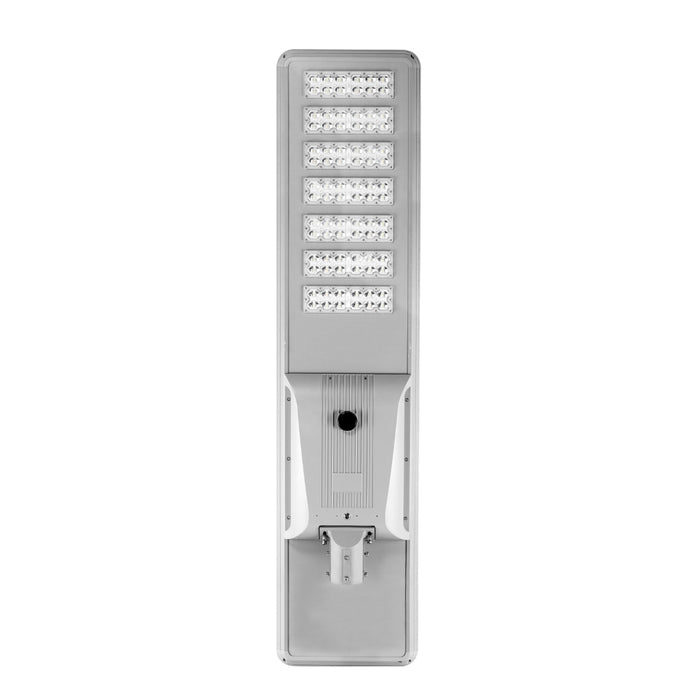 Lampe de rue solaire - Série STREET V3 - 24 000 - Lumens - 120 Watts - Structure Aluminium - Dimensions 2006 x 408 x 150 mm - Panneau solaire 150W MONOCRISTALLIN - Autonomie 12 heures - Garantie 3 ans