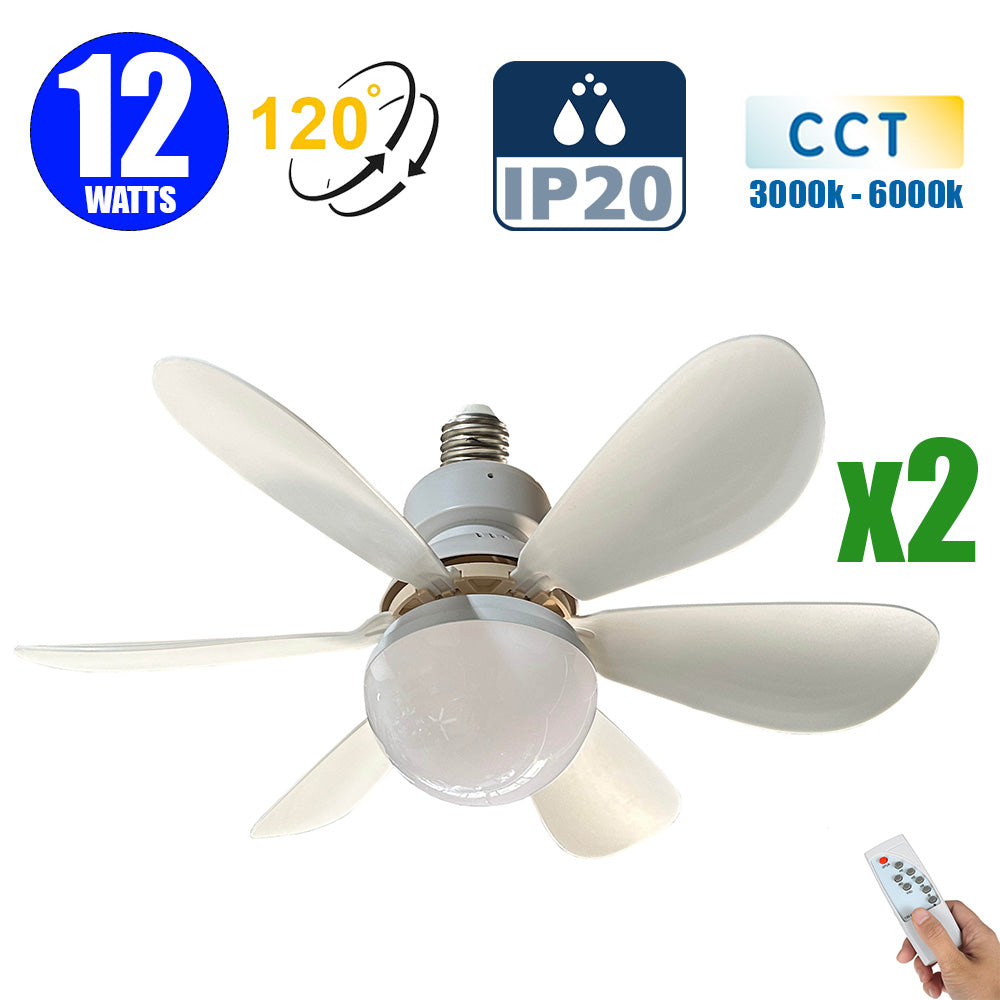 Pack de 2x Ventilateurs de plafond LED filaires - Série FRESH - 12 Watts - 960 Lumens - 80 Lumens/wattt - CCT (Couleur Changeante en Température) 3000k/4000k/6000k - IP20 - Angle 120° -  420mm de diamètre - Avec télécommande